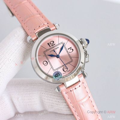 Swiss Cartier Pasha de Ladies 32mm Watch Automatic Pink Leather Strap